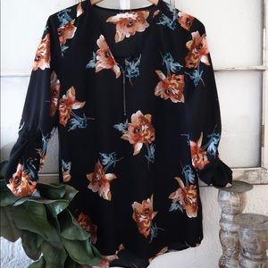 3/4 Sleeve Floral Dress Shirt